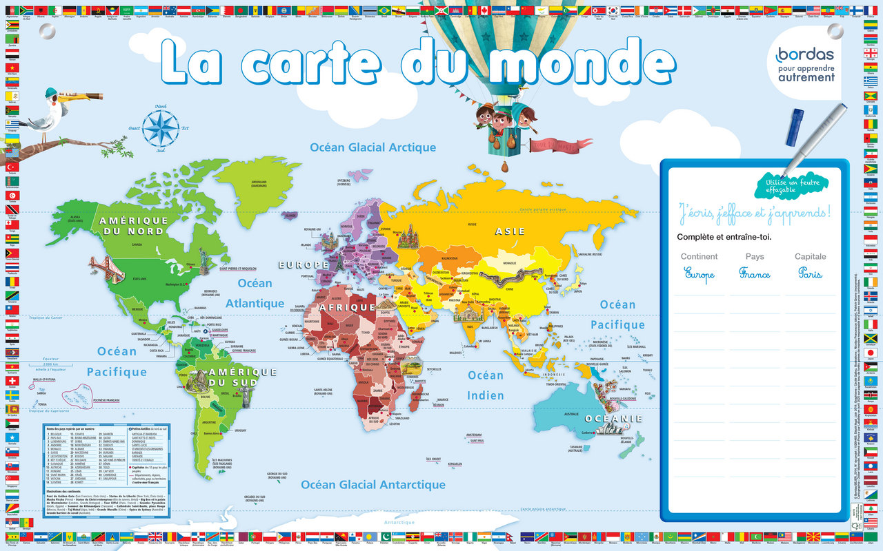 Poster Affiche pas cher Carte du Monde Planete nom pays ...
