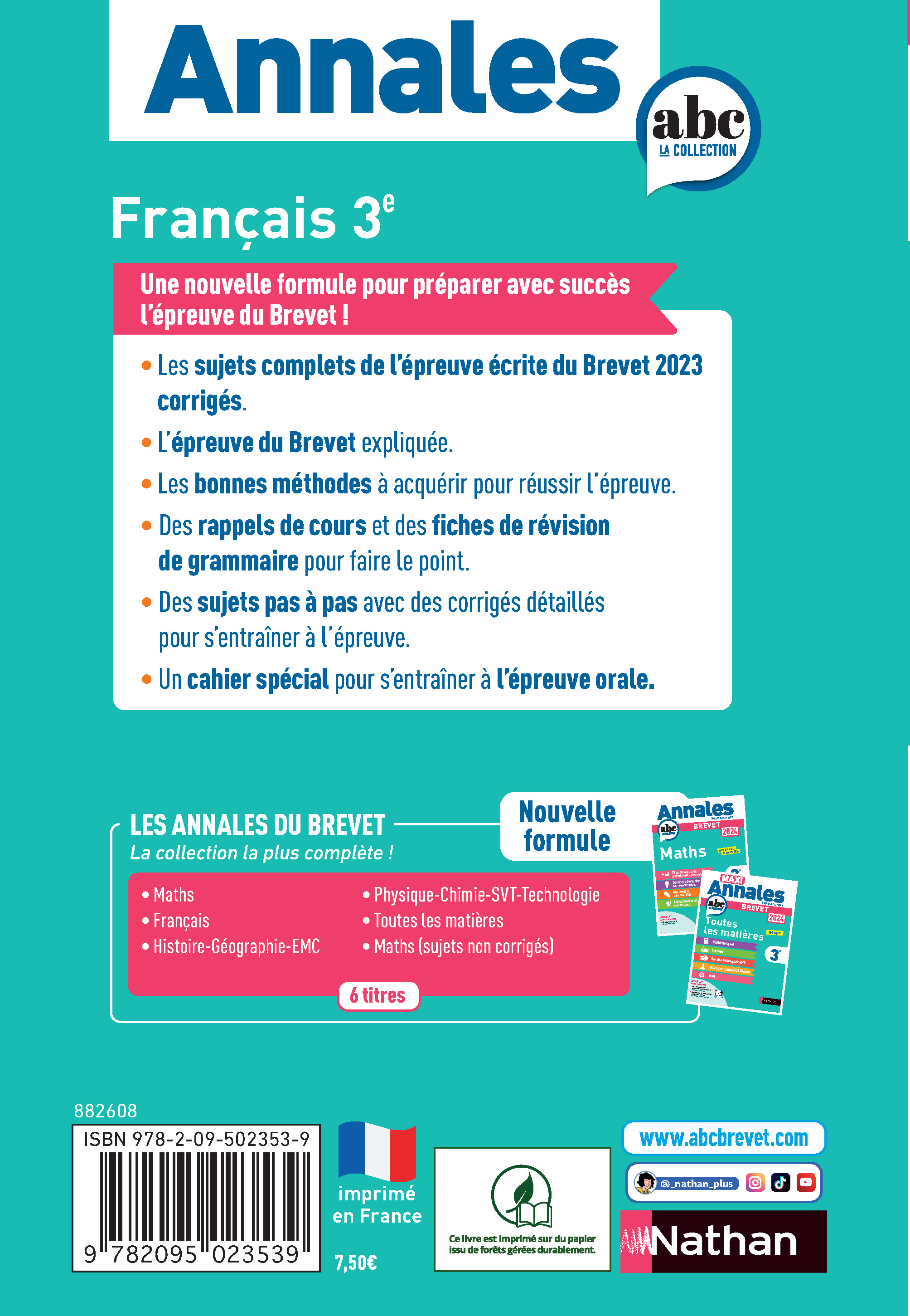 Annales ABC du Brevet 2024 Français 3e Sujets et corrigés + fiches